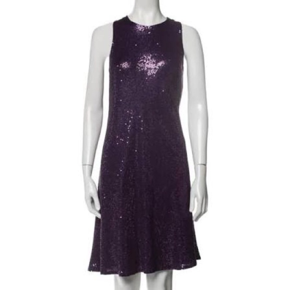 NWT $895 Carmen Marc Valvo Purple Sequin Maxi Dress
